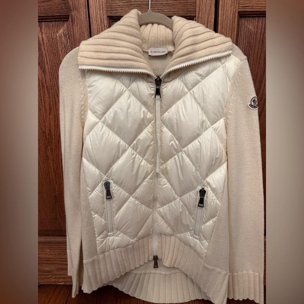 Moncler Women's Cream and White Quilted Cardigan